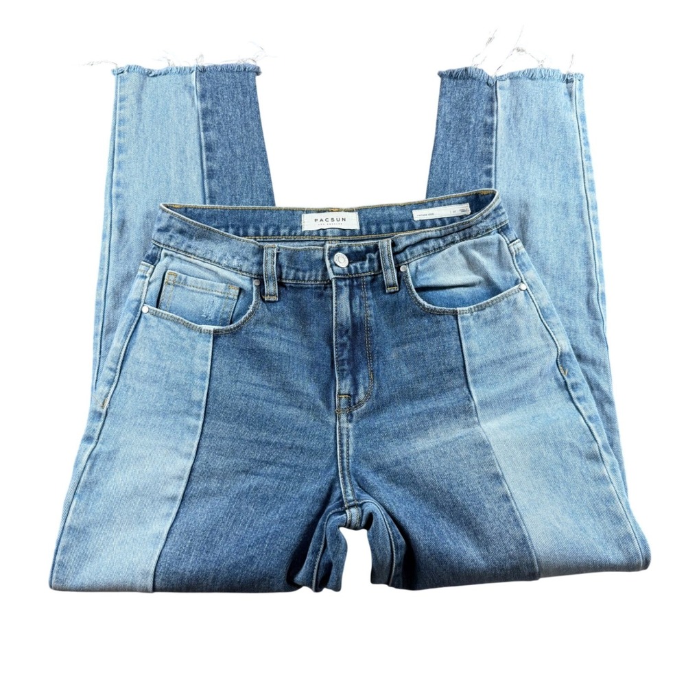 PacSun Vintage Icon Patchwork mid Rise skinny Jeans Blue 27 boho retro Y2K ankle - Picture 2 of 10